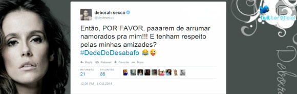 Deborah Secco usa sua conta no Twitter para desabafar