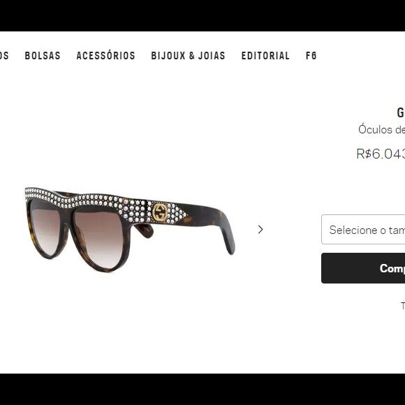Sabrina Sato, em seu look, escolheu óculos de sol da Gucci avaliados em R$ 6,043