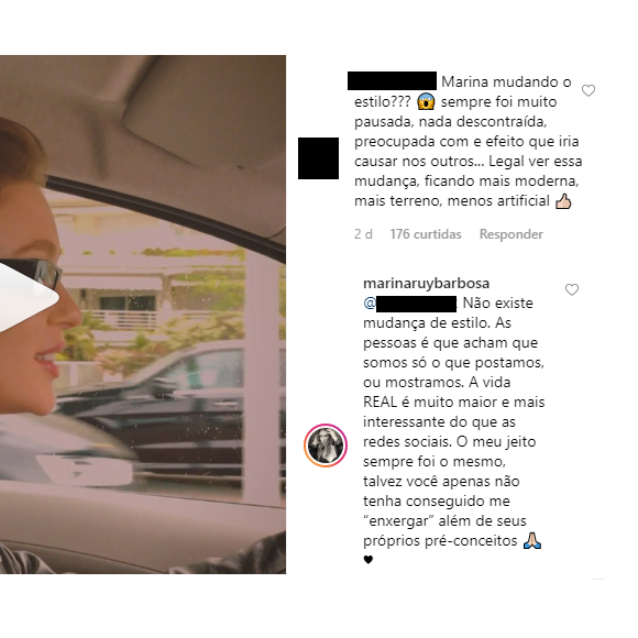 Marina Ruy Barbosa reage a comentário em que fã a chamou de 'menos artificial'