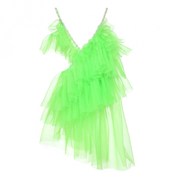 Sabrina Sato usou vestido neon verde da marca canadense Laurence & Chico