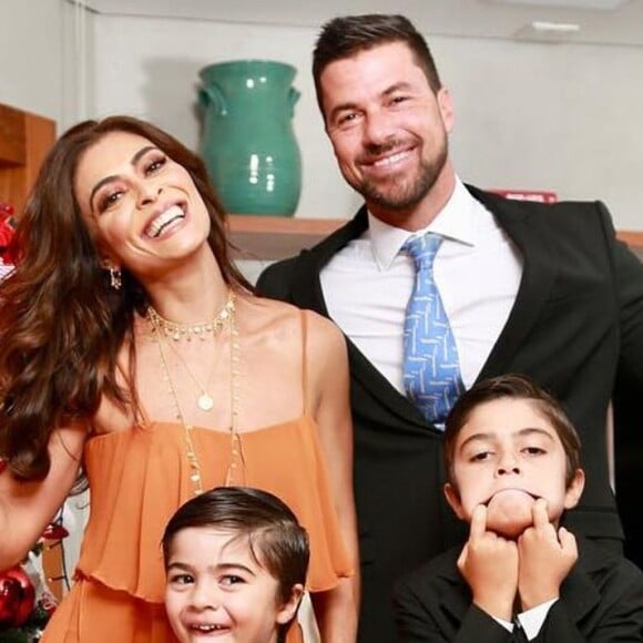 Juliana Paes e o marido, Carlos Eduardo Baptista, festejaram os 6 anos do filho caçula, Antônio