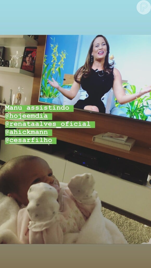 Ticiane Pinheiro encantou os seguidores ao mostrar a filha Manuella assistindo o programa 'Hoje em Dia'