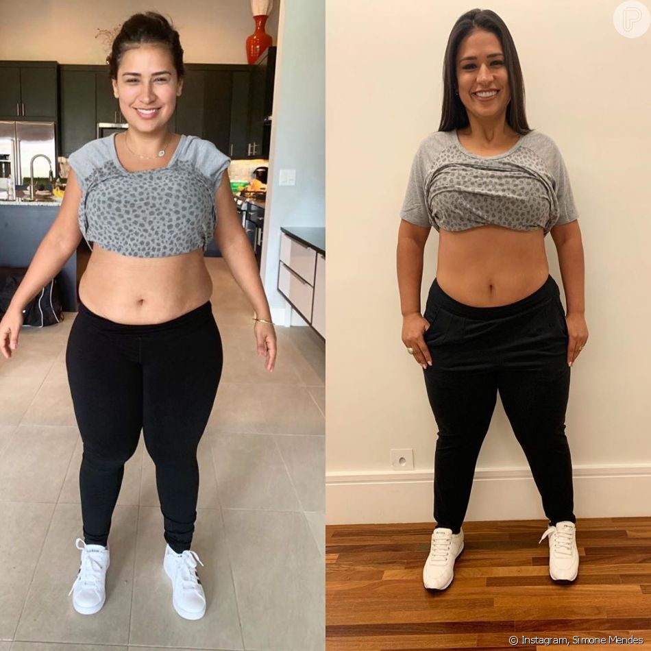 Simone mostra antes e depois do corpo ao perder 8kg.