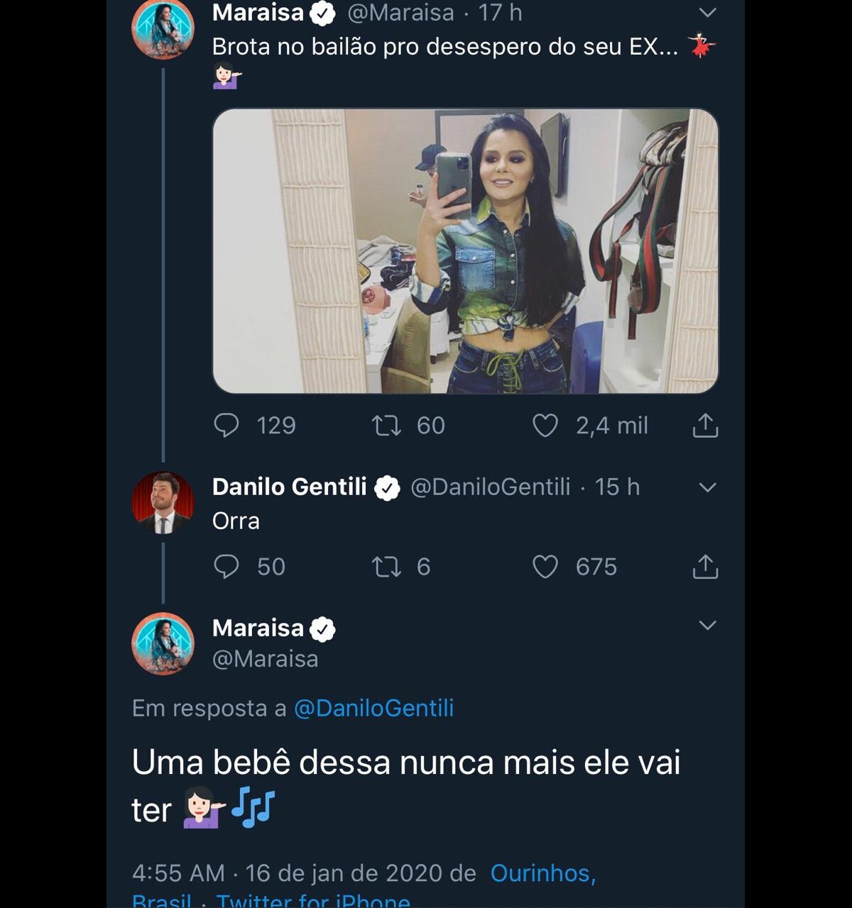 Foto: Veja mensagens trocadas entre Maraisa e Danilo Gentili nesta  quinta-feira, dia 16 de janeiro de 2020 - Purepeople