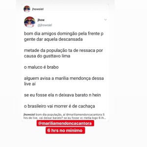 Marília Mendonça cita Gusttavo Lima após fãs pedirem para que ela faça uma live luxuosa