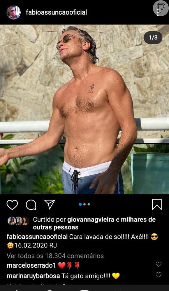 Marina Ruy Barbosa elogia foto de Fabio Assunção com corpo mais magro