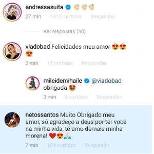 Namorado de Mileide Mihaile retribui comentário em foto