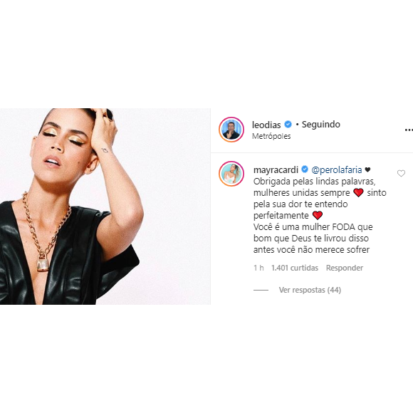 Mayra Cardi comenta em post sobre entrevista de Pérola Faria