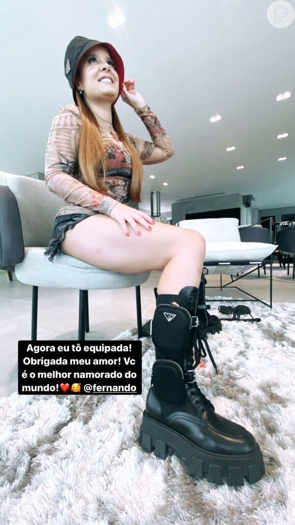 Maiara postou foto com bota grifada que recebeu do namorado, Fernando Zor