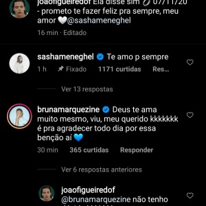João Figueiredo recebe comentário de Bruna Marquezine ao anunciar noivado com Sasha