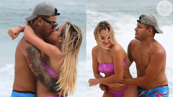 Gabi Martins aposta em biquíni rosa e troca beijos com Tierry em praia. Fotos!