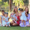 Ana Paula Siebert comemorou o aniversário das netas de Roberto Justus, Chiara e Siena, com a filha, Vicky, e a enteada, Rafa Justus