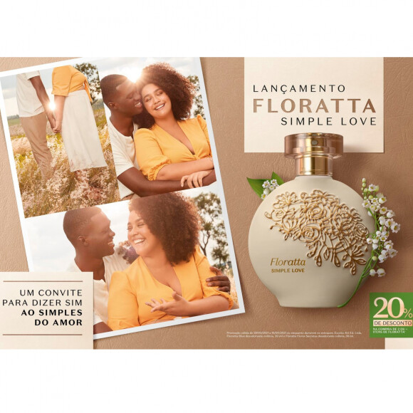 A linha Floratta Simple Love, do Boticário, está com 20% de desconto em todos os canais de venda da marca