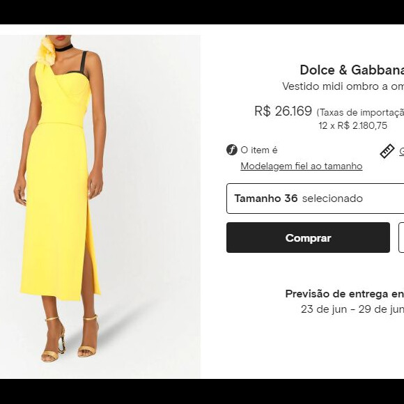 O vestido usado por Angélica, no tamanho 36, custa mais de R$ 26 mil