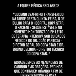 Sasha antecipa volta ao Brasil e pede orações para o pai, Luciano Szafir: 'Unirmos nossa fé'