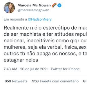 Marcela rebate ironica de Hadson Nery nas redes sociais