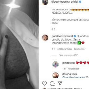 Paolla Oliveira comenta em foto de Diogo Nogueira de camisa aberta