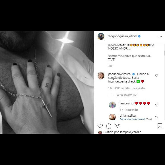 Paolla Oliveira comenta em foto de Diogo Nogueira de camisa aberta