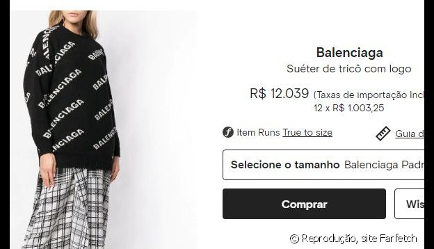 O casaco usado por Sasha pode ser comprado por R$ 12 mil
