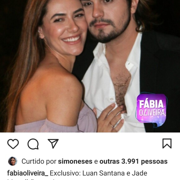 Simone comentou post da colunista Fábia Oliveira sobre Luan Santana e Jade Magalhães