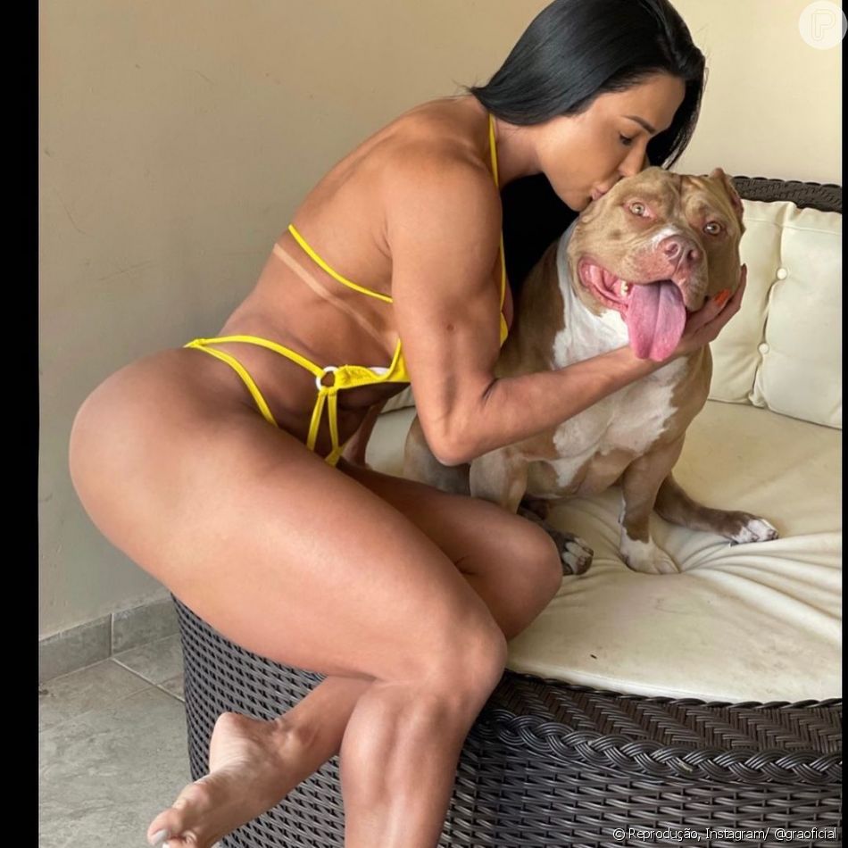 Os músculos do cachorro de Gracyanne Barbosa também chamaram atenção dos seguidores da musa fitness