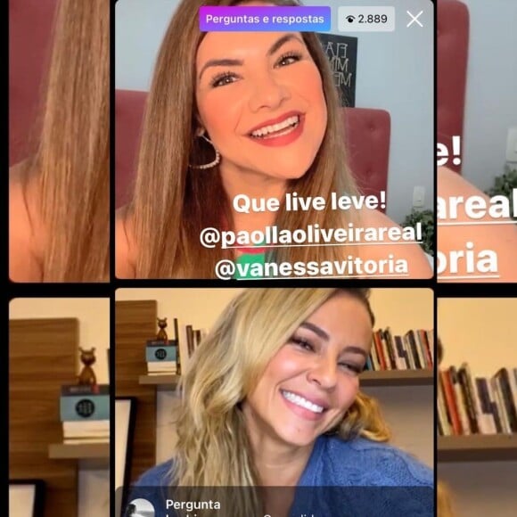 Paolla Oliveira fez a revelação durante uma live com a amiga Vanessa Vitoria