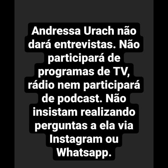Thiago Lopes, marido de Andressa Urach afirma que ela não dará mais entrevistas