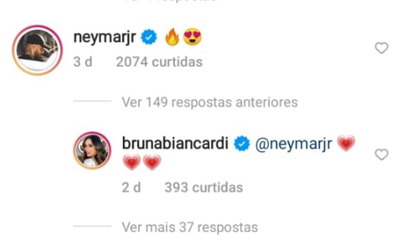 Neymar e Bruna Biancardi costumam trocar comentários nas redes sociais