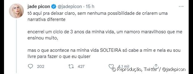 Jade Picon se pronuncia após polêmicas envolvendo Gui Araújo, filho de Faustão e Neymar