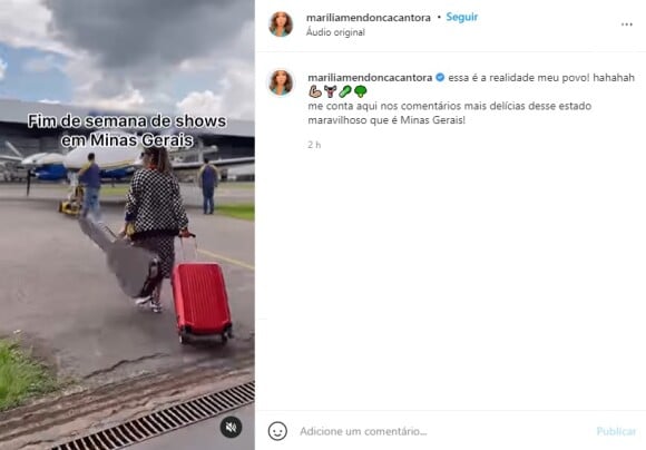 Marília Mendonça publicou vídeo momentos antes de embarcar