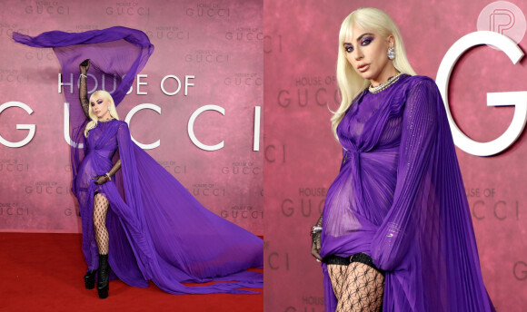 Lady Gaga posa com vestido exuberante em pré-estreia de 'Casa Gucci'