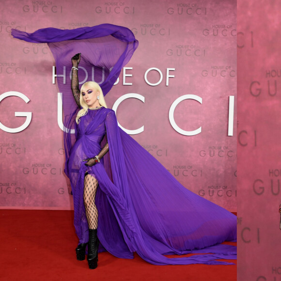 Lady Gaga posa com vestido exuberante em pré-estreia de 'Casa Gucci'