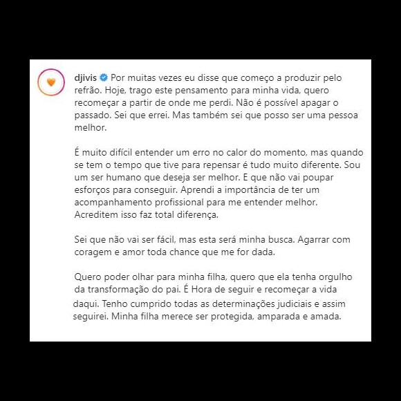 DJ Ivis escreveu longo texto após ser solto em outubro. Wesley Safadão não curtiu a postagem