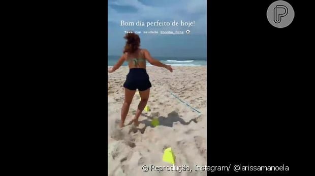 Larissa Manoela treina pesado em dia de praia no Rio