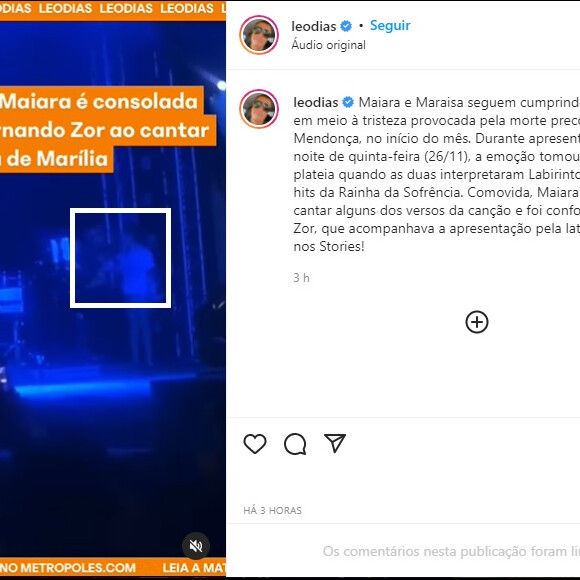 Leo Dias divulga vídeo de momento em que Maiara é amparada por Fernando Zor em show
