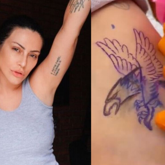 Cleo exibiu as coxas torneadas ao mostrar o resultado de sua nova tatuagem na perna