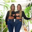 As gêmeas Bia e Branca Feres curtiram o coquetel de lançamento da marca de Romana Novais