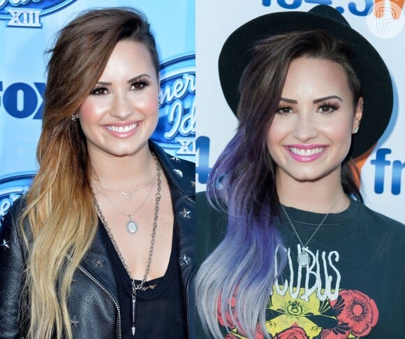 Demi Lovato deixou as californianas de lado no mês de junho e aderiu ao ombré hair roxo