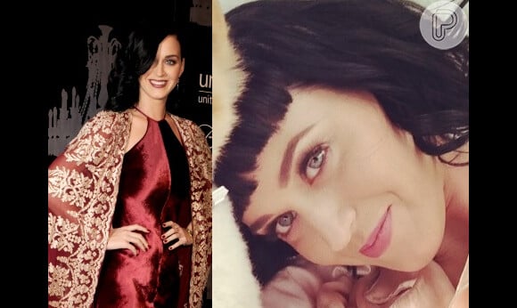 Sempre com uma novidade no visual, Katy Perry apostou em franjinha estilo gueixa no mês de fevereiro 