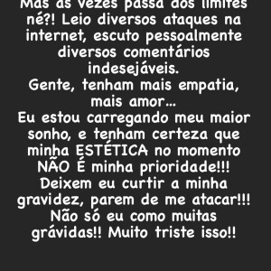 Bárbara Evans termina desabafo sobre gravidez e cobranças por peso: 'Meu maior sonho'