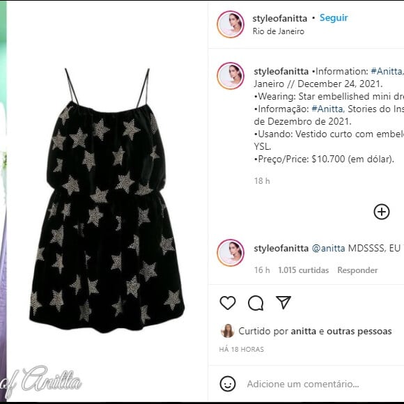 Descoberta foi feita pelo perfil no Instagram 'Style of Anitta'