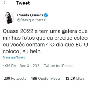 Camila Queiroz comentou o assunto no Twitter
