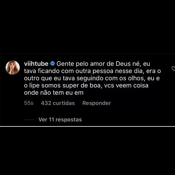 Viih Tube desmentiu que teria ficado com ciúmes de Lipe Ribeiro