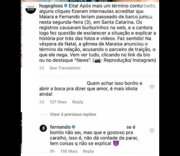 Fernando Zor tem defendido volta com Maiara nas redes sociais