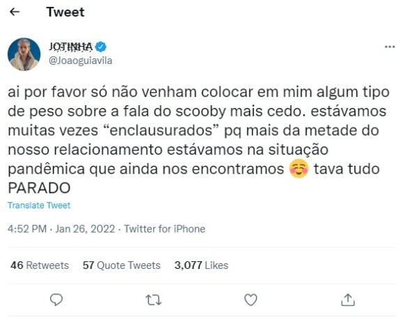 João Guilherme usou o Twitter para se defender