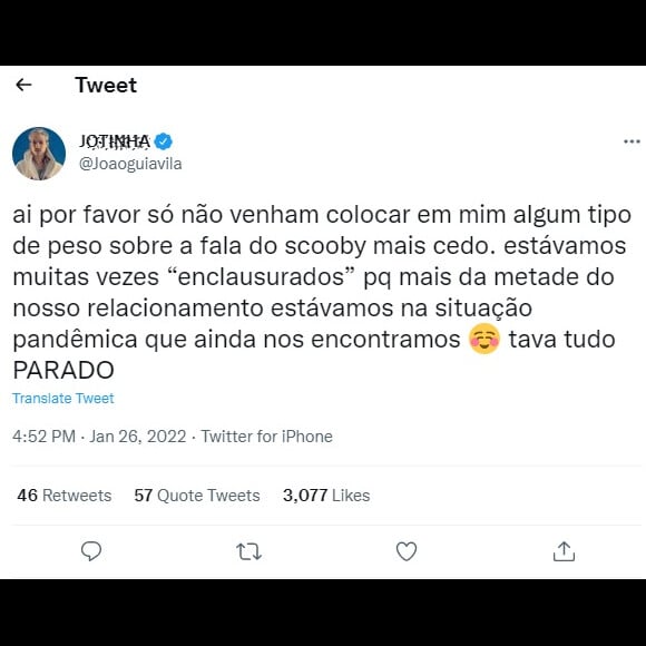 João Guilherme usou o Twitter para se defender