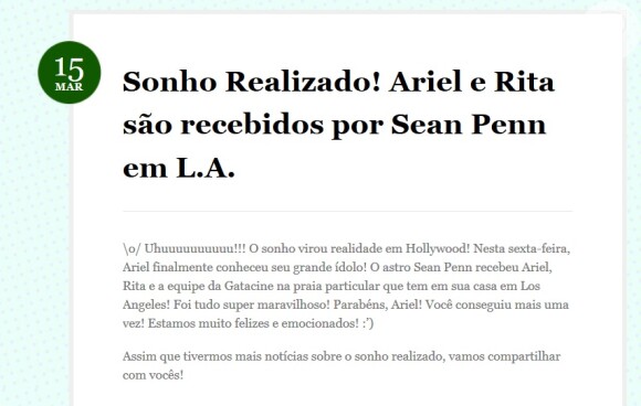 Sonho realizado: Sean Penn recebe Ariel Goldenberg em Los Angeles