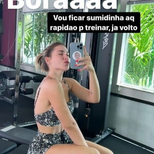 Virgínia Fonseca usou um conjunto fitness para treinar na academia nesta quarta (2), dia em que levou Zé Felipe para fazer exercício com ela