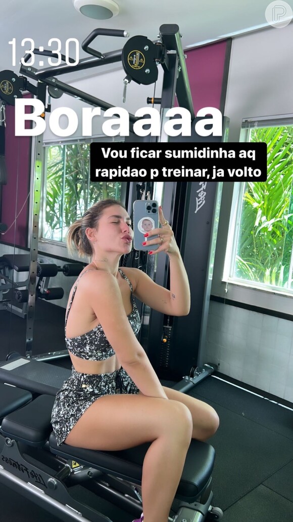 Virgínia Fonseca usou um conjunto fitness para treinar na academia nesta quarta (2), dia em que levou Zé Felipe para fazer exercício com ela