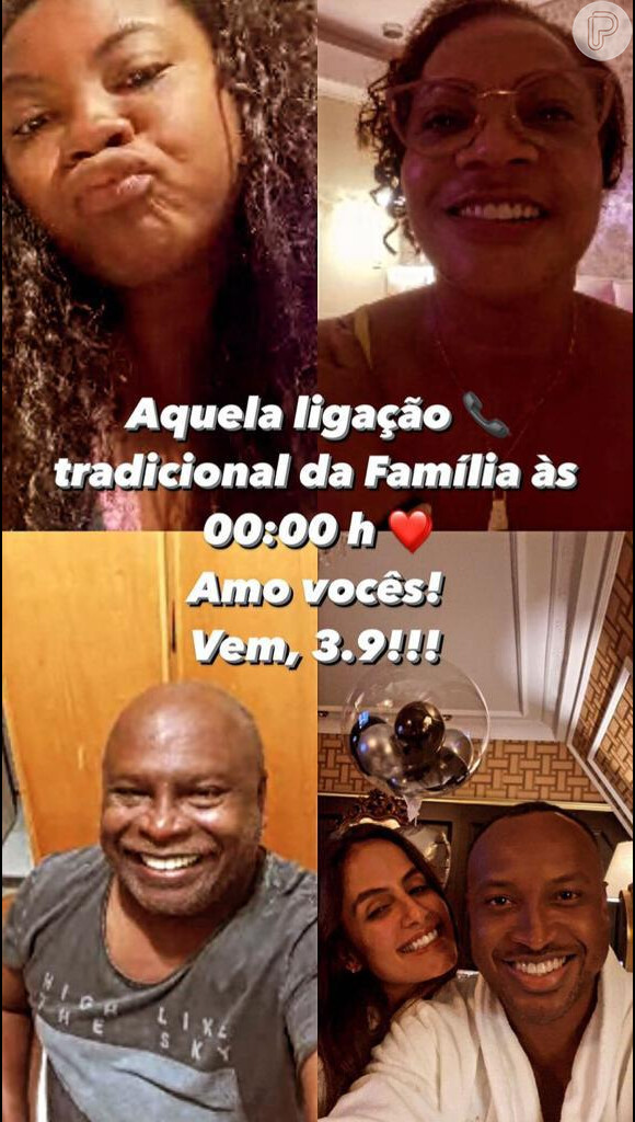 Thiaguinho e Carol Peixinho ainda fizeram uma comemoração virtual com os familiares do cantor na madrugada desta sexta-feira (11) 